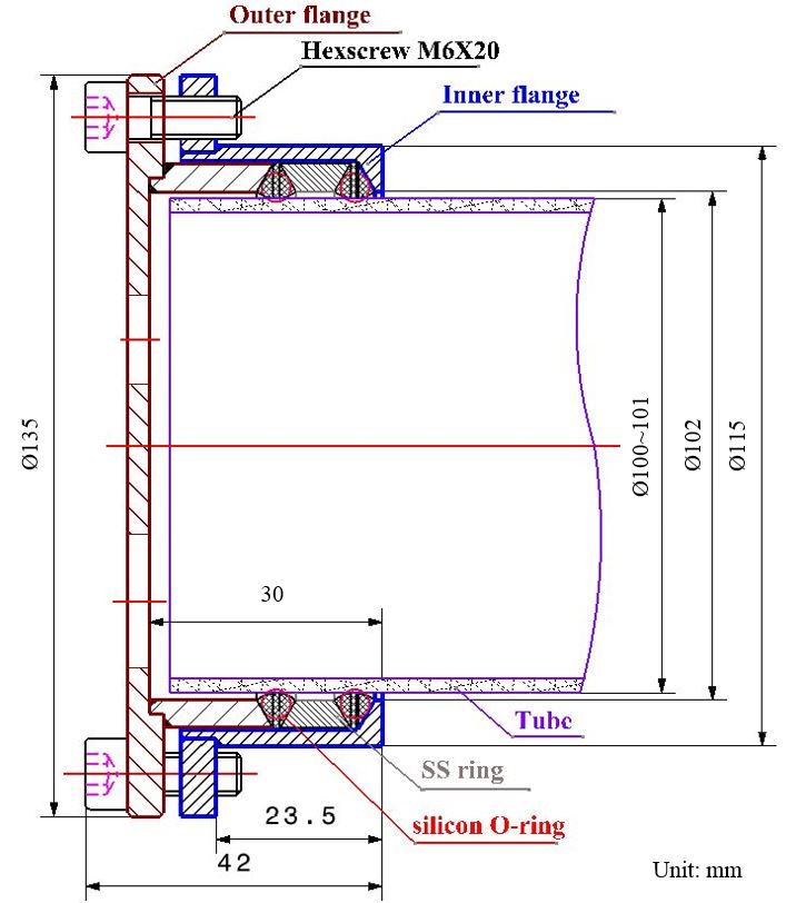 KF-D25 High Vacuum Flange for 4'' Diam. Tube of RTP Furnace - RTP-KF25-16