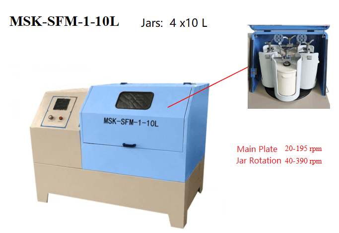 40 L Capacity Planetary Ball Mill4x10L) with Optional Milling Jars - MSK-SFM-1-10