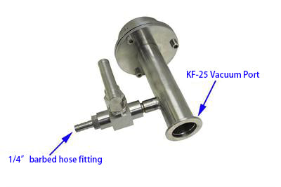 Right side flange with KF-25 port& 1/4" barbed hose fitting for 4" tube - EQ-FL-101KF25-FT(R)