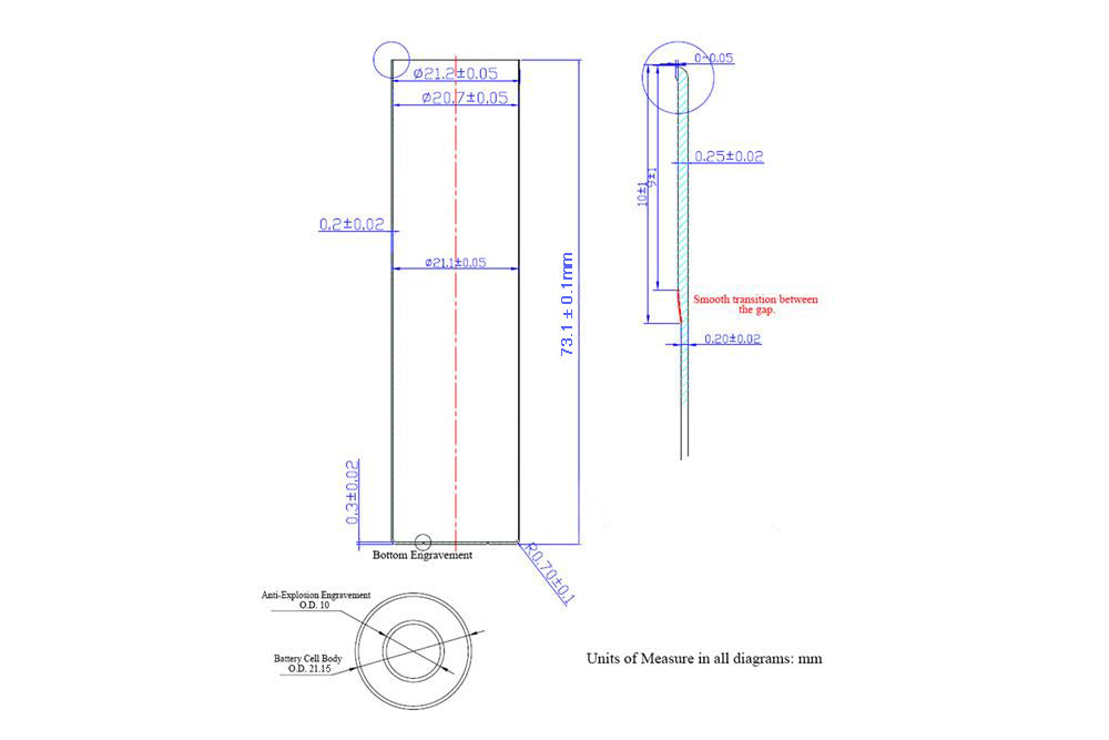 21700 Pre-Clamped Empty Cylinder Cell Case with Anti-Explosive Cap 100 Pcs/package - EQ-Lib-21700C