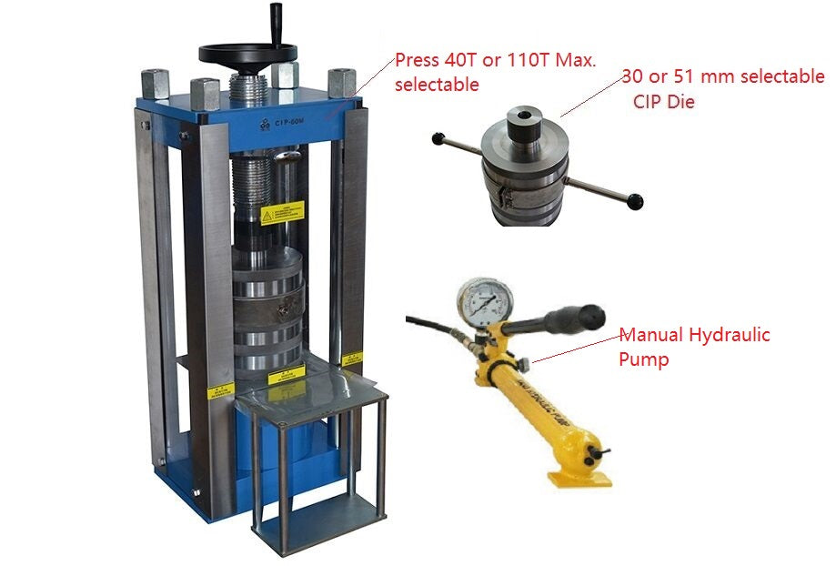 500 MPa Max. Manual Cold Isostatic Press (CIP) with 30 mm ID Vessel - YLJ-CIP-500M