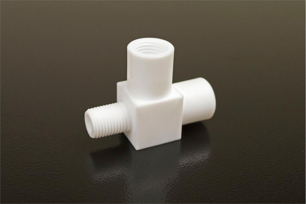 Polyfluortetraethylene (PTFE) "T" Piece M14 x 1.5 Top Port, 1/4 BSP Male & Female - EQ-TP1-PTFE