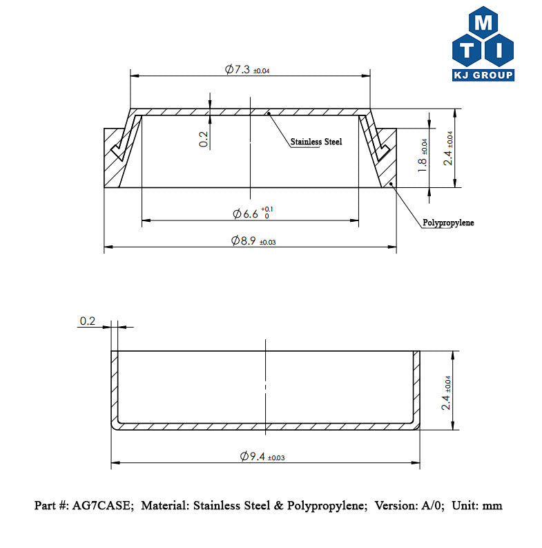 AG7 (L927, LR57, 357/395 ) Coin Cell Case (9.5 x 2.7 T,mm) Made of SS304, 100 pcs/pck-AG7CASE