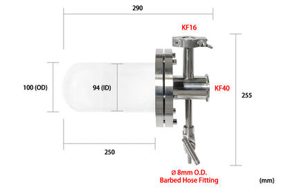 One-end Open Quartz Tube (100x94x250 mm) w/ Compression Flange for High Vacuum - CFF-100