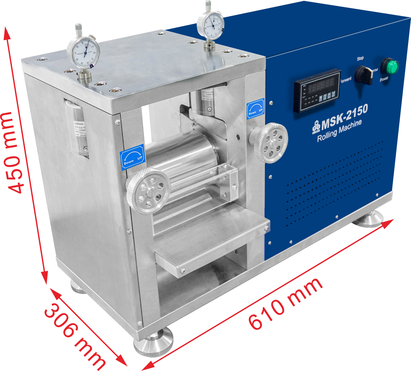 4T Max. and 6" Width Gap-Control Cold Rolling Press with Digital Pressure Display & R2R Option (Ar Glovebox Compatible) - MSK-2150-PD