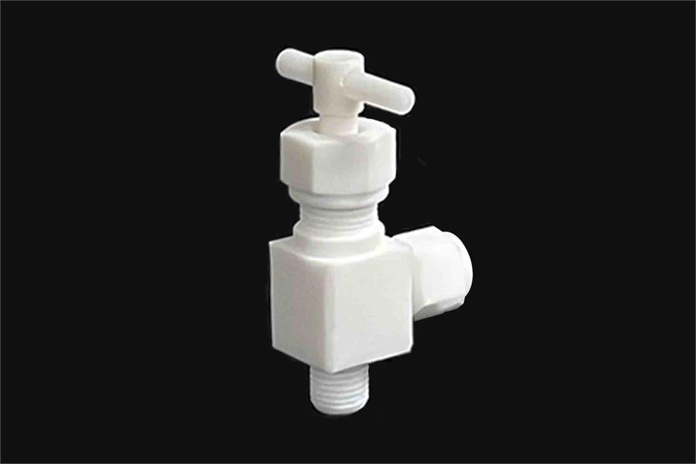 Polyfluortetraethylene (PTFE) Needle Valve with 1/4" BSPP Male & 1/4" Tube Fitting - EQ-NV-14BSP-PTFE