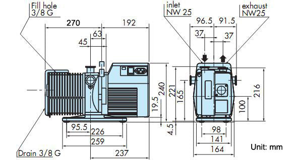 Pfeiffer's Two-Stage Rotary Vane Vacuum Pump, 110VAC, 50/60 Hz, 250L/Min- EQ-Adixen-2015SD1PHLV-LD