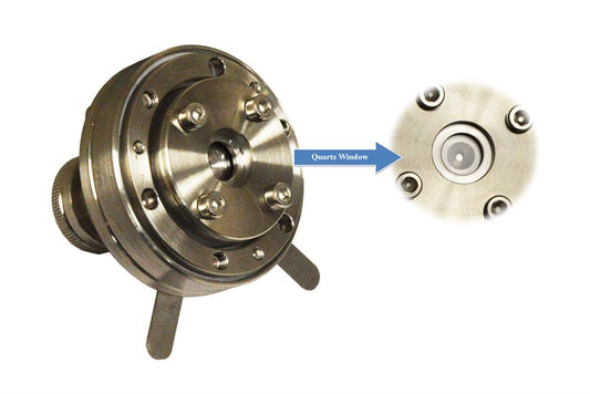 Split Test Cell with Quartz Window for Battery Electrode In-situ Raman Analysis: Optional Insert Size & Au Coating - EQ-STC-QW