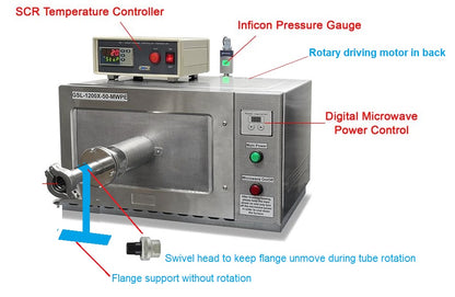 1200°C Microwave Plasma Assisted CVD Rotary Furnace w/ 2" Tube - GSL-1200R-MWPE