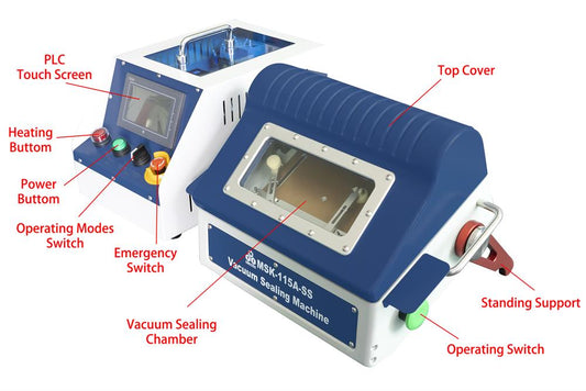 Mini 4-in-1 Vacuum Sealer for Pouch Cell (100x100x12 mm Max.) Antechamber Acceptable - MSK-115A-SS