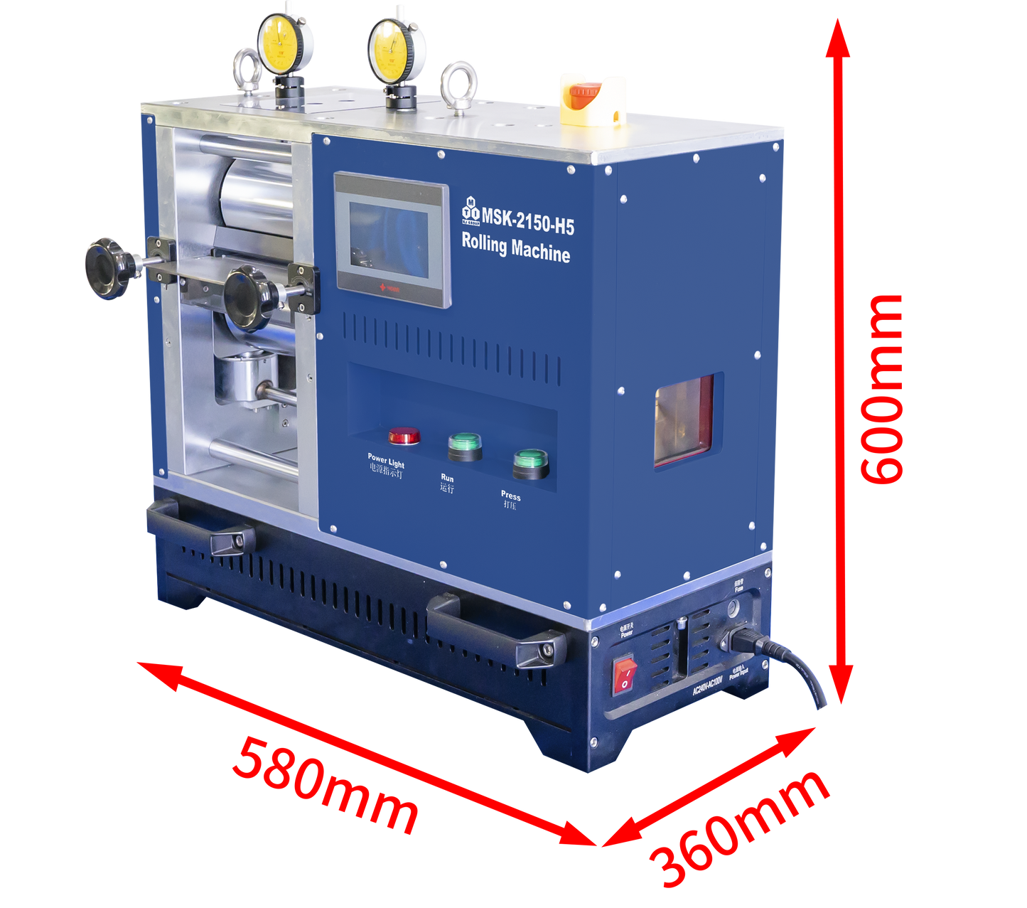 5T Max. Pressure-Control Cold Rolling Press (6" W x 4"Dia.), Glovebox Compatible & R2R Option - MSK-2150-H5