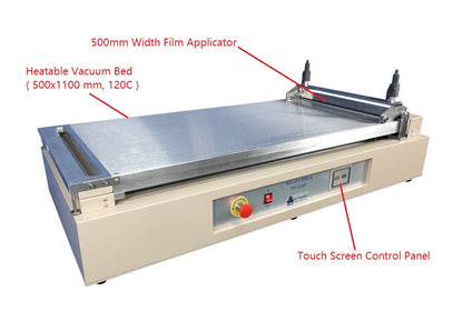 500mm-wide Tape Casting Sheet Coater (20"W°43"L) w/ 120°C Vac. Bed & Doctor Blade - MSK-AFA-W500-AL