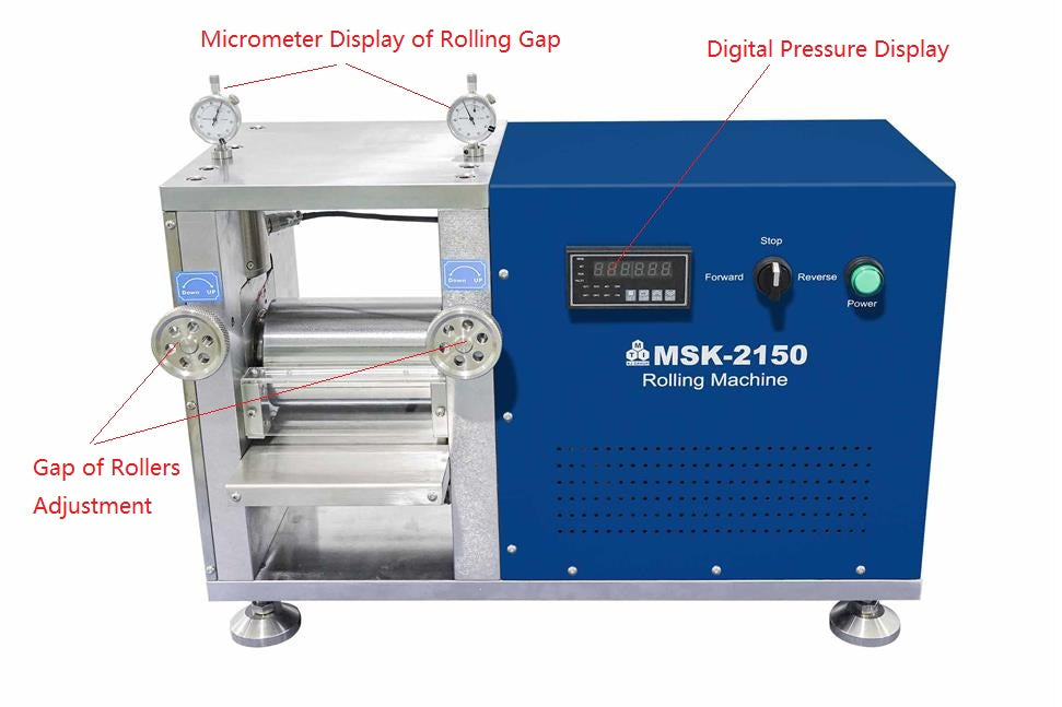 4T Max. and 6" Width Gap-Control Cold Rolling Press with Digital Pressure Display & R2R Option (Ar Glovebox Compatible) - MSK-2150-PD