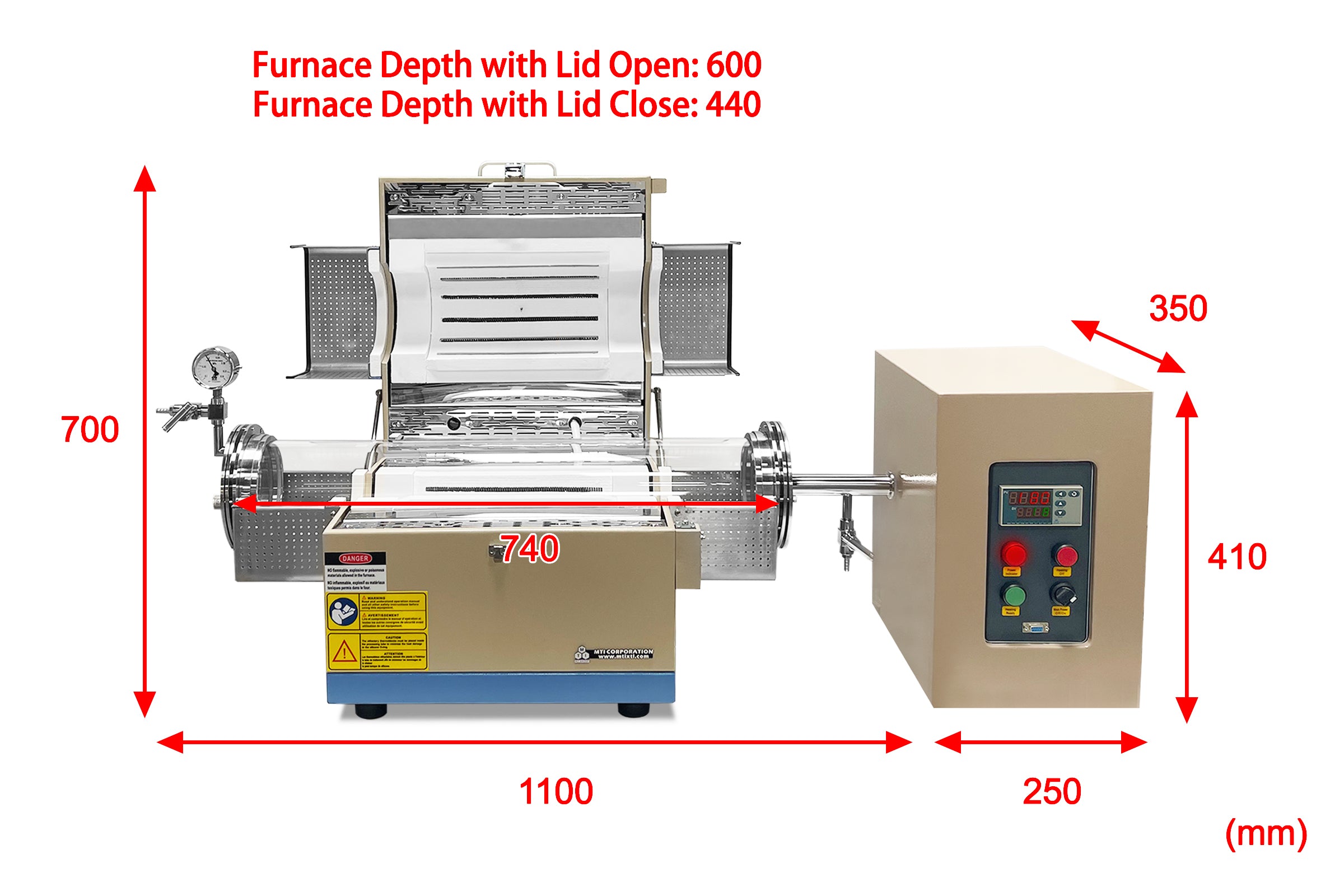 1100C Hydrogen Gas Tube Furnace with 5