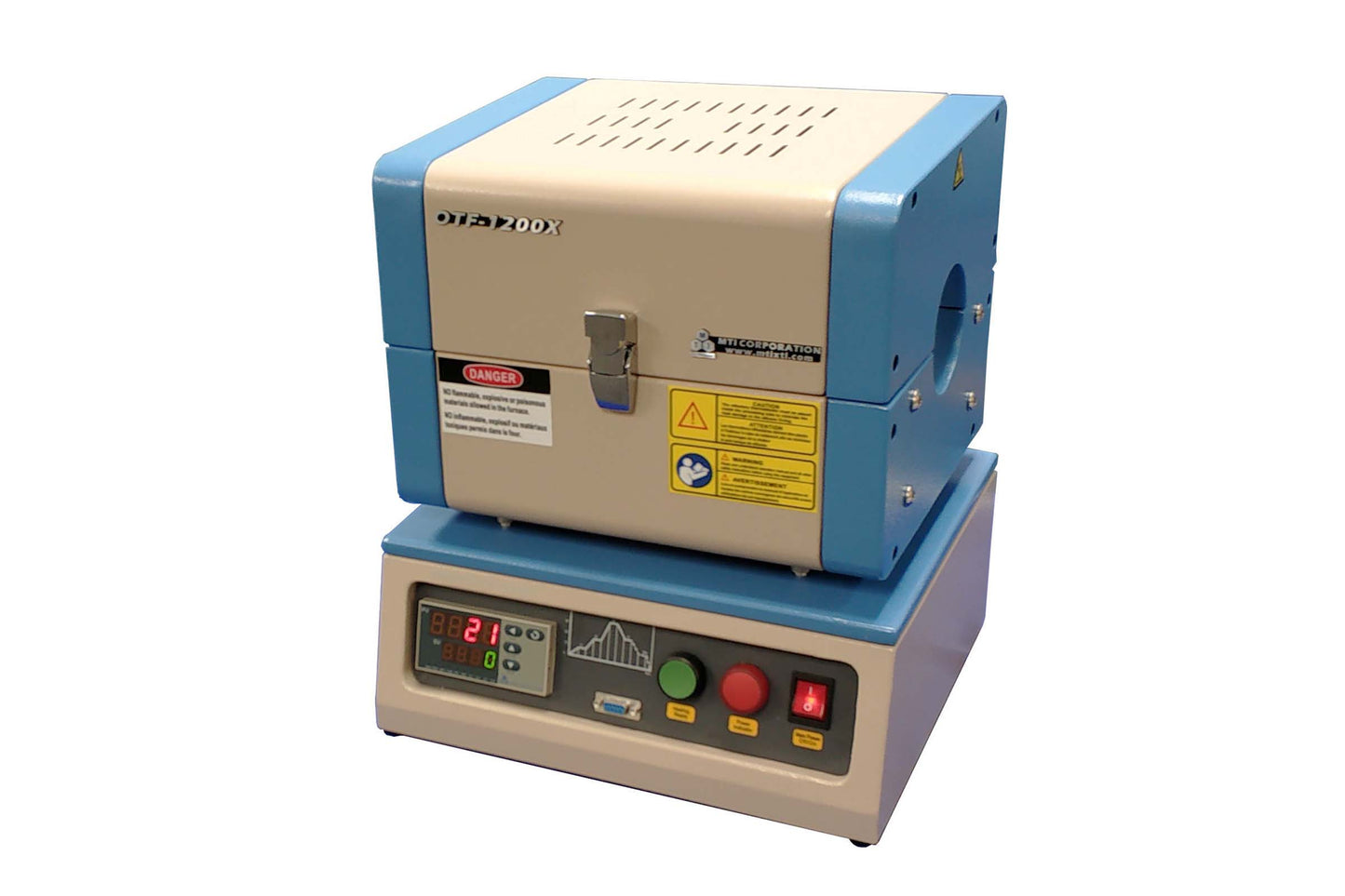 1-2" 1250C Compact Split Tube Furnace with 8" Heating Zone & Programmable Controller - OTF-1200X-S-NT-LD| Voltage & Chamber Diameter for Tube| 110V Voltage & Chamber for 25mm O.D Tube-OTF1200XS-NT