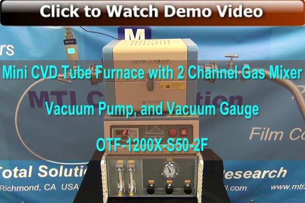 Mini CVD Tube Furnace with 2 Channel Gas Mixer, Vacuum Pump, and Vacuum Gauge - OTF-1200X-S50-2F