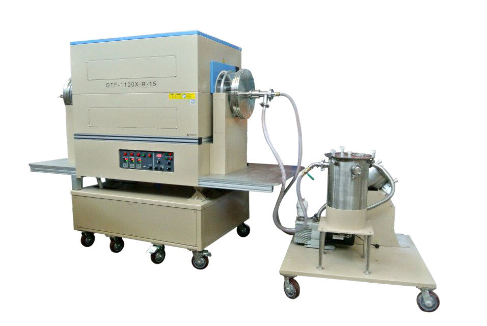 1100C 15 Rotary Furnace w/ 3 Zones and Powder Feeding For Powder CVD - OTF-1100X-R-15-AF