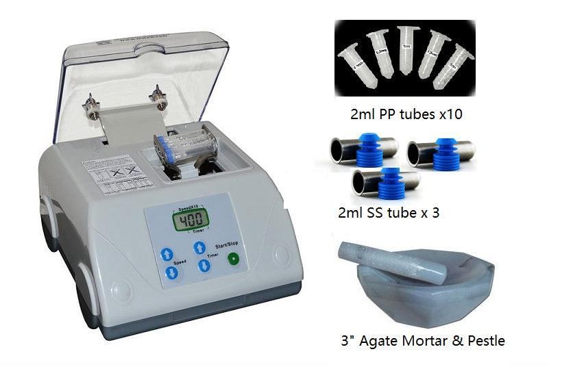 Micro-Vibration Mill with Grinding Tubes, YSZ Beads and 3" Agate Mortar - MSK-SFM-12M-A-LD