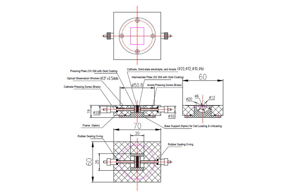 Small Split Cell with Quartz Window for In-Situ Optical Microscope Analysis of SSB Interface - EQ-STC-SSI