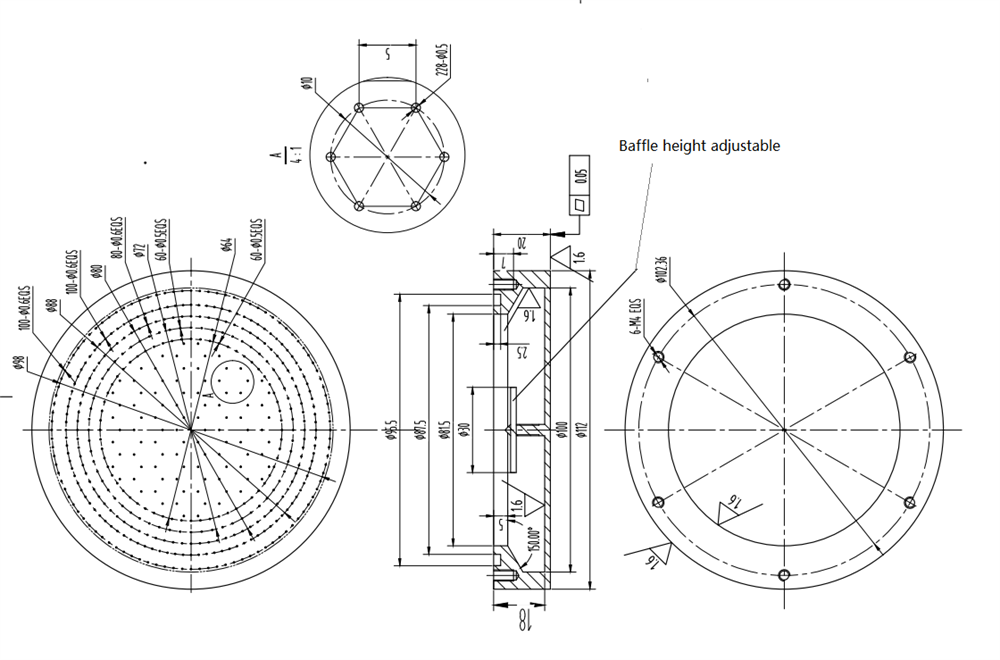 4'' Dia. Pinned Shower Head for DIY of ALD/CVD - EQ-SH-4