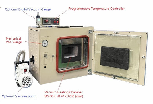 Vacuum Box Furnace (10x8x5" , 6L, 1050°C Max ) w/ Temp Controller & Vac. Pump - VBF-1050X-H6