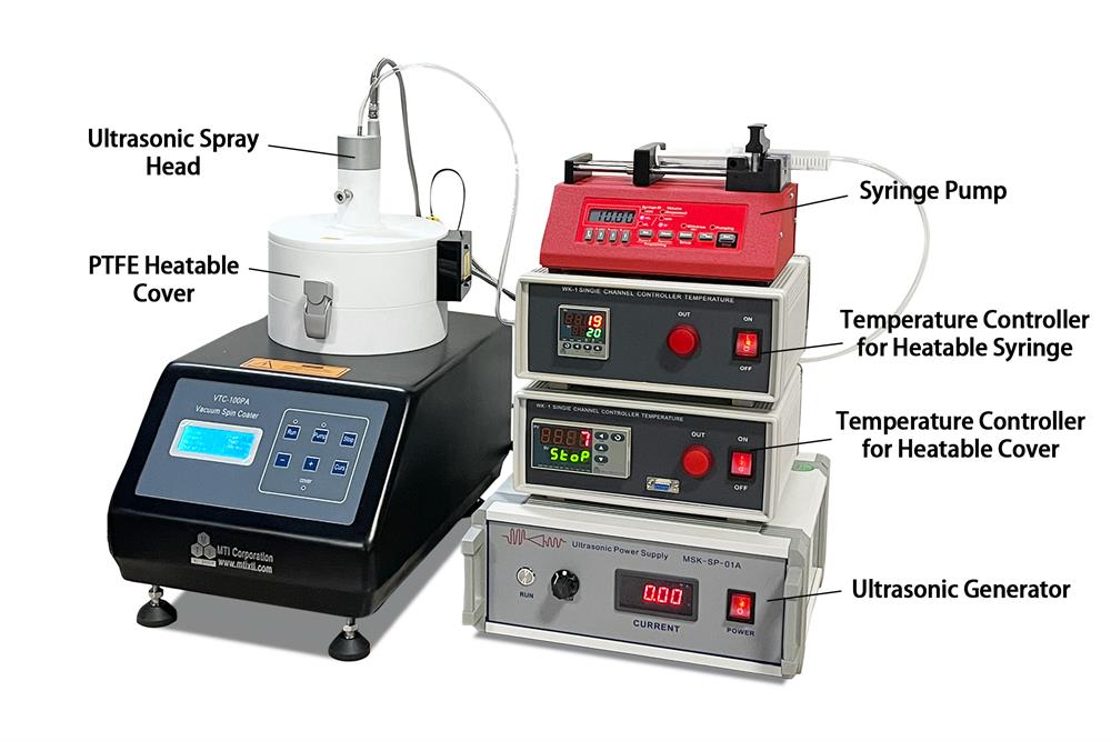 Hi-Speed Spin Coater (10K rpm & 5" max) w/ PTFE Heating Cover and Ultrasonic Spray - VTC100PA-PTFEUS