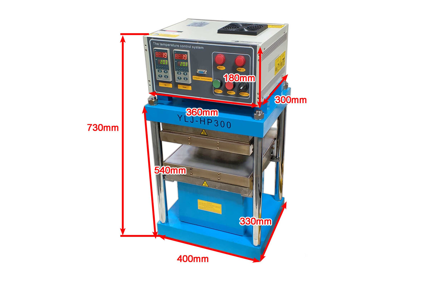 200°C Max 40 T Precision Laminating Hot Press (12" x 12" area) with Electric Hydraulic Pump - YLJ-HP300E