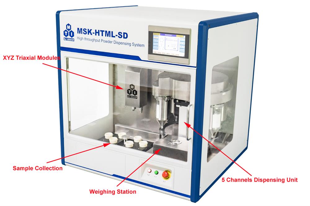 5-Channel Solid Powder Dispenser with Precision Scale for High Throughput Preparation - MSK-HTML-SD