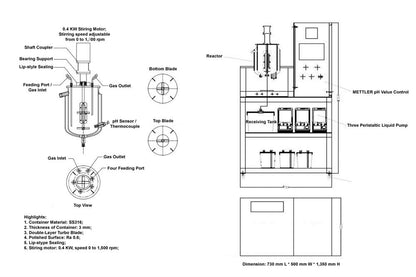 Automatic Liquid Phase Reactor with Heating & pH Control for Ternary Precipitation , optional 3,5,10 L - MSK-SFM-53