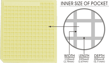 20 pcs 2" Die / IC Tray (200 Pockets of 105x110x28 mil or 2.67x2.79x0.71 mm) - NH20-105-110-28