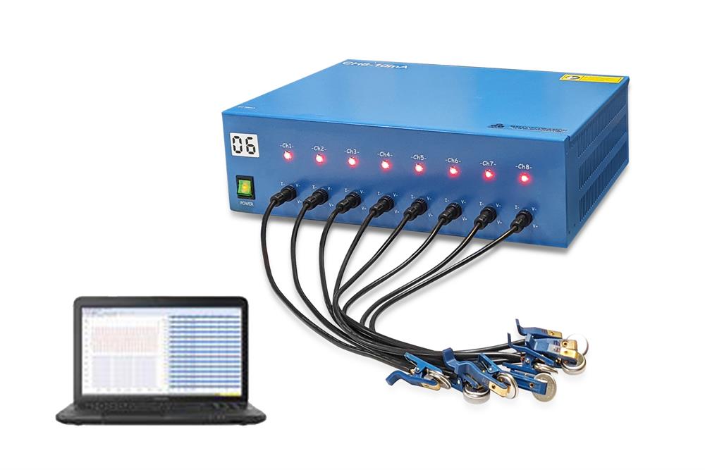 8 Channel Battery Analyzer (0.02 -10 mA, up to 5V) w/ Laptop & Software - BST8-MA