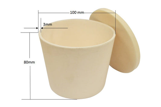 Alumina Crucible: High Purity 100 dia. x 80 H mm (530 ml ) Cylindrical with Covering Lid - EQ-CA-D100H80