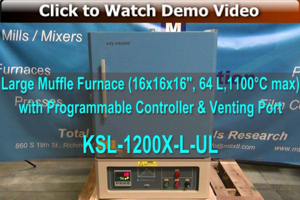 1100C Large Muffle Furnace (16 x 16 x 16", 64 L) with Digital Controller & Venting Port - KSL-1200X-L