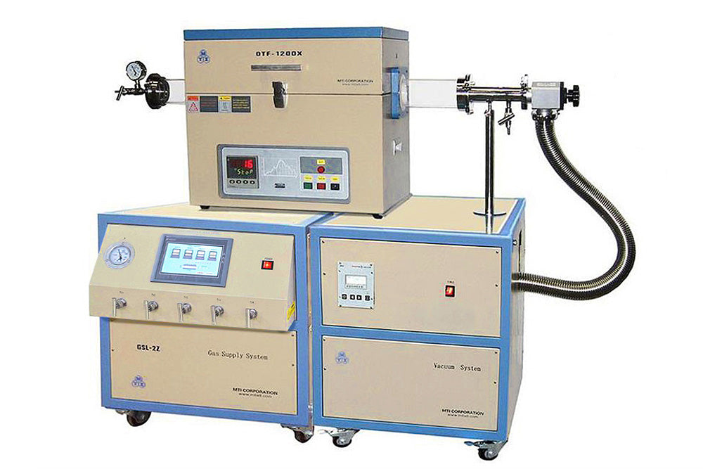 Tube Furnace w/ Hi-Vacuum (1E-4 torr) & 3 Channel Gas Flow Station for CVD - OTF-1200X-HVC3-series