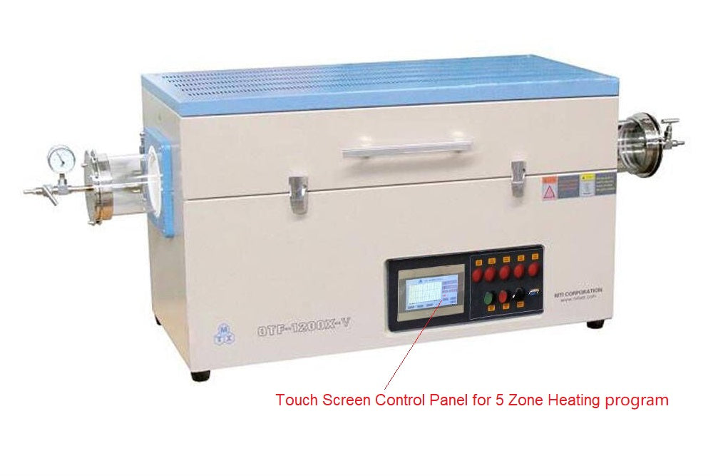 1200C 5-Zone Tube Furnace w/ Touch Screen Controller and Optional Quartz Tube & Flanges (OD 80-130mm) - OTF-1200X-V-OD