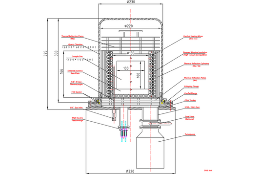 1250°C Max. High Vacuum Chamber Furnace for 4" Sample - VBF-1200X-HV