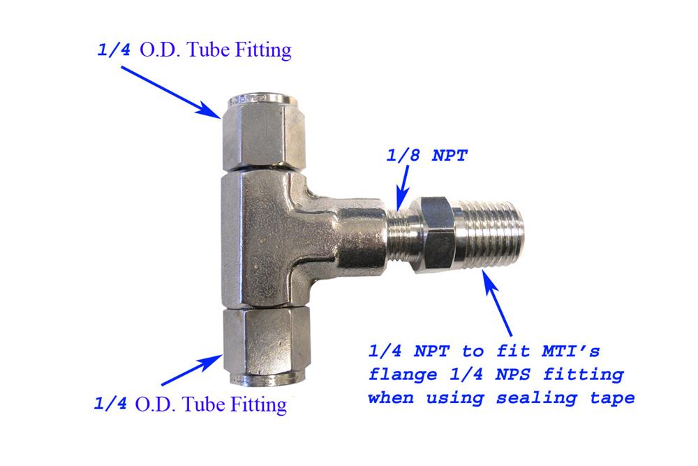 Tee Type with Two 1/4'' Tube Fittings - EQ-TVF-1/4