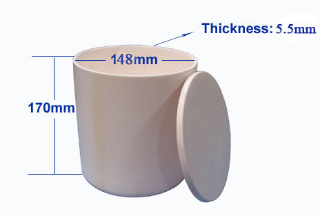 Alumina Crucible: High Purity 148 dia. x 170 H mm (3 Liters) Cylindrical with Cover - EQ-CA-D159H175